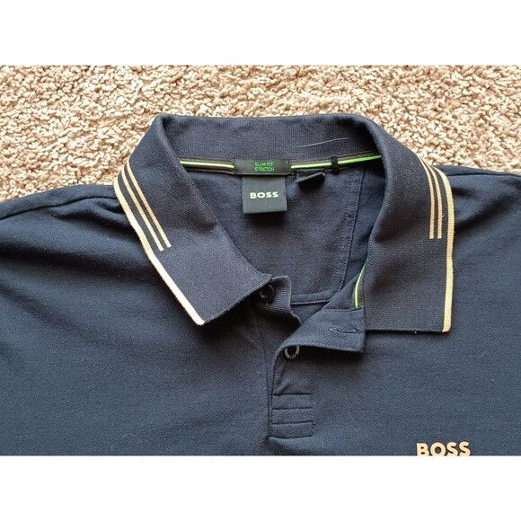 Hugo Boss Polo Shirt Men's XL Slim Fit Stretch Navy Blue Short Sleeve - Picture 3 of 8